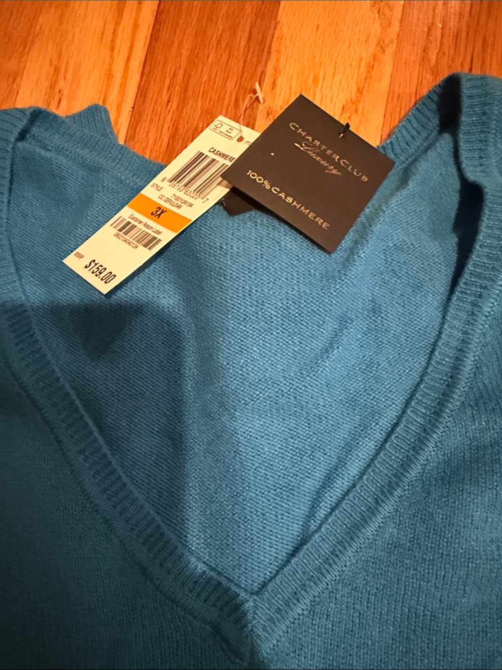 Club Room women’s V-Neck Sweater in turquoise size 3X BNWT - Picture 3 of 4